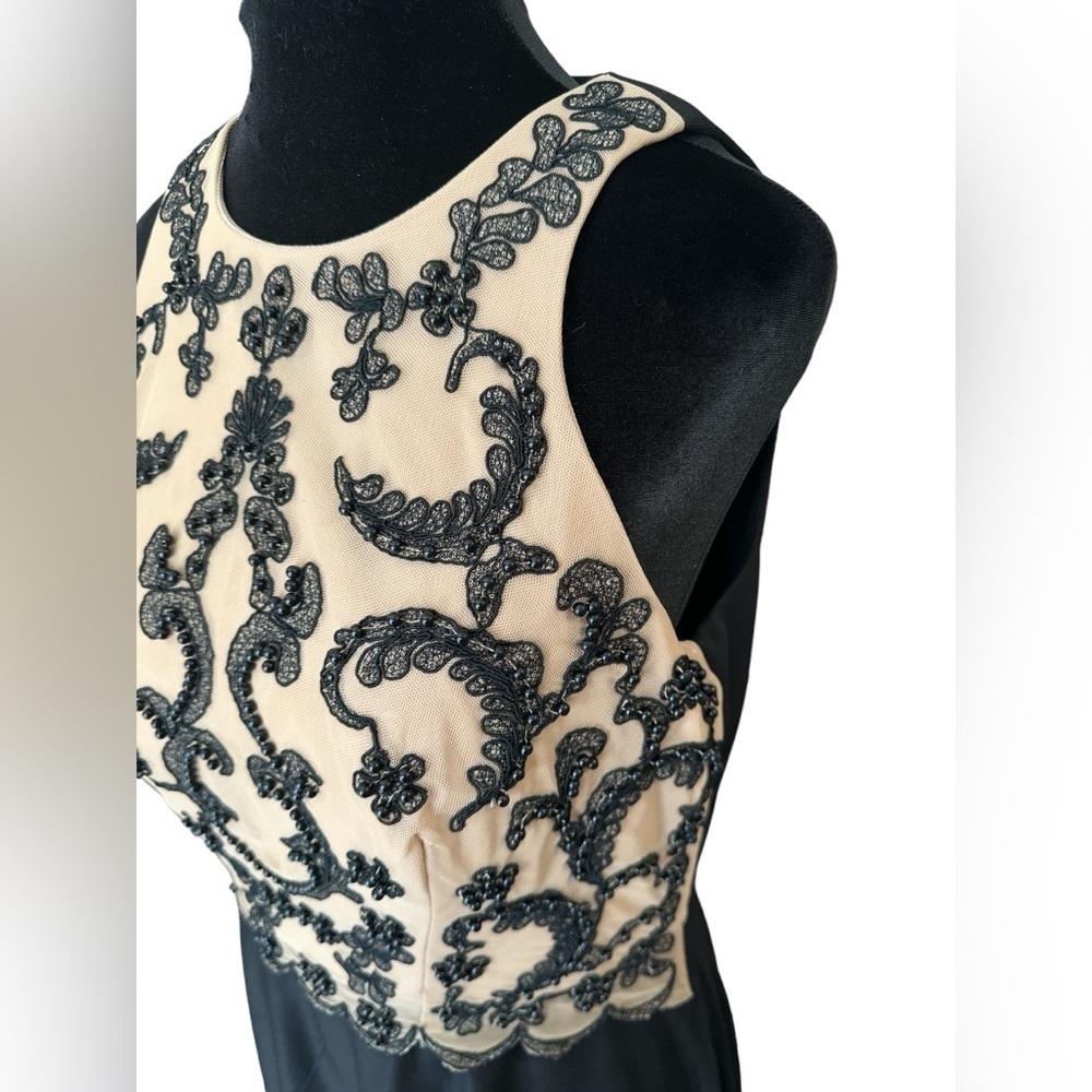 Jackie Jon NY Formal Beaded Dress Black Nude Chiffon A Line Sleeveless Size 8 - Picture 3 of 7